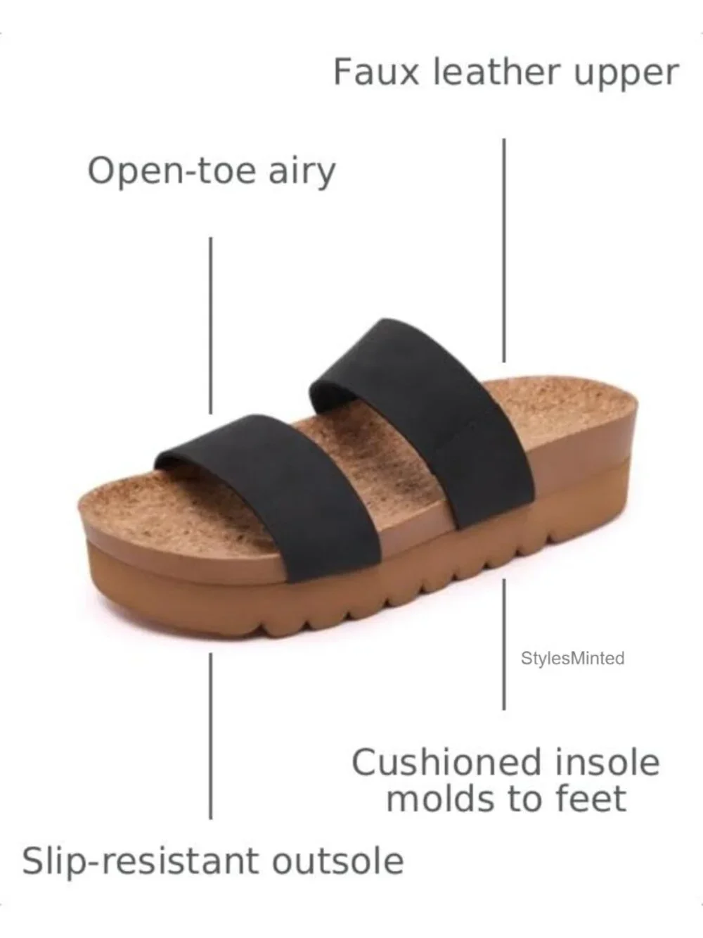 Women Platform Sandals Arch Support Cork Insole Slip On